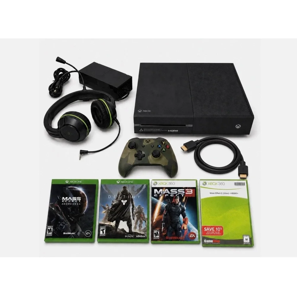 Microsoft Xbox One w 1 Controller, 4 Games, Headset, Power & HDMI Cords (TESTED)